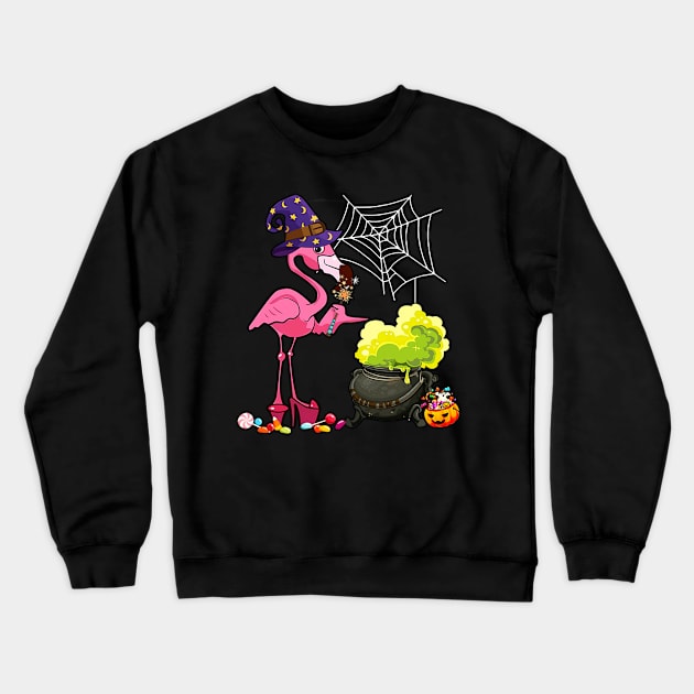 Pink flamingo Halloween Custome Witch JackOLantern Crewneck Sweatshirt by luxembourgertreatable